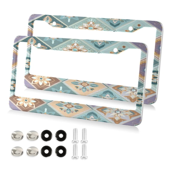 Aluminum License Plate Frame 2 Pack Car Exterior Accessory Car Tag Holder for Front Rear Plates Cars Decor Intricate Blue Shape