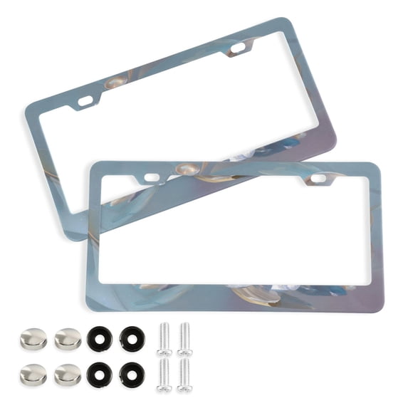 Aluminum License Plate Frame 2 Pack Car Exterior Accessory Car Tag Holder for Front Rear Plates Cars Decor Large Flower in Full Bloom