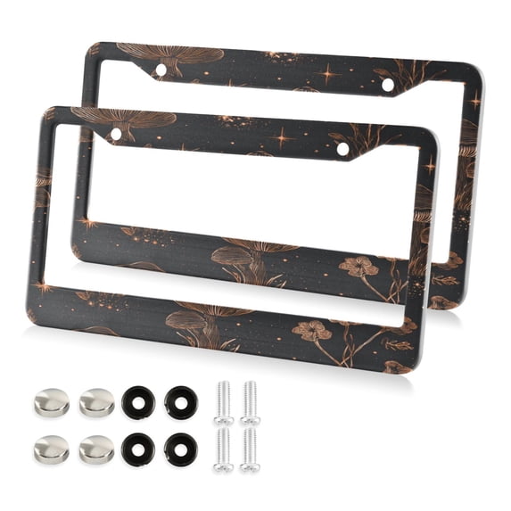 Aluminum License Plate Frame 2 Pack Car Exterior Accessory Car Tag Holder for Front Rear Plates Cars Decor Mushrooms and Glittering Stars