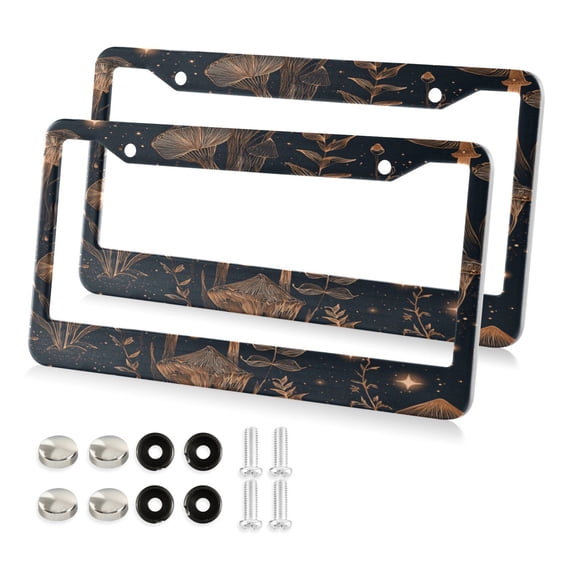 Aluminum License Plate Frame 2 Pack Car Exterior Accessory Car Tag Holder for Front Rear Plates Cars Decor Mushrooms and Plants Pattern