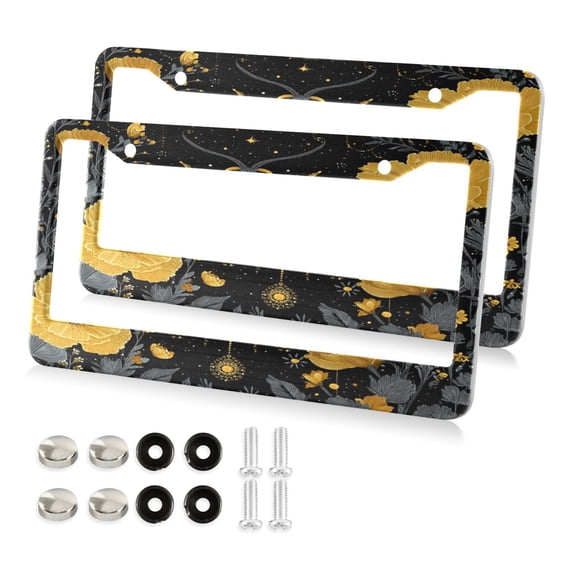 Aluminum License Plate Frame 2 Pack Car Exterior Accessory Car Tag Holder for Front Rear Plates Cars Decor Mystical Moth Pattern