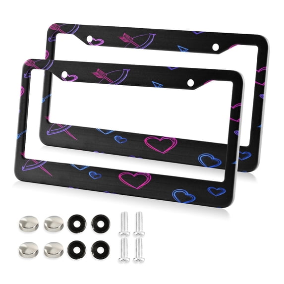 Aluminum License Plate Frame 2 Pack Car Exterior Accessory Car Tag Holder for Front Rear Plates Cars Decor Neon Hearts and Arrow