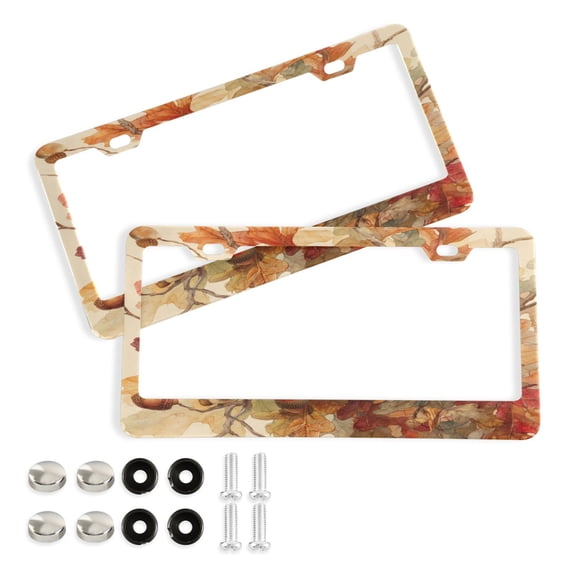 Aluminum License Plate Frame 2 Pack Car Exterior Accessory Car Tag Holder for Front Rear Plates Cars Decor Owl and Branch