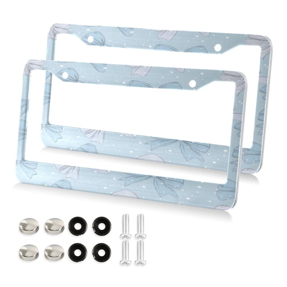 Aluminum License Plate Frame 2 Pack Car Exterior Accessory Car Tag Holder for Front Rear Plates Cars Decor Pastel Blue Bows and Dots