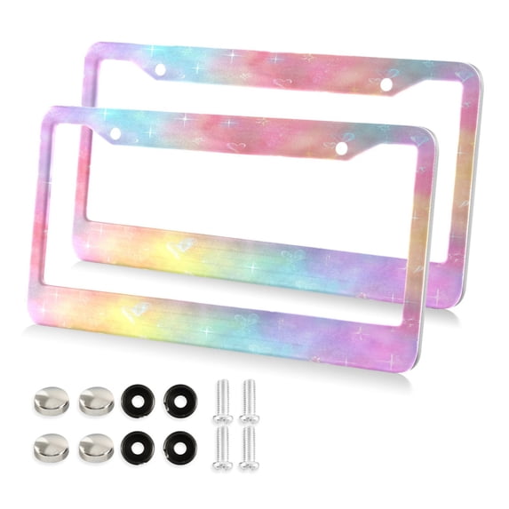 Aluminum License Plate Frame 2 Pack Car Exterior Accessory Car Tag Holder for Front Rear Plates Cars Decor Pastel Rainbow Tie-dye