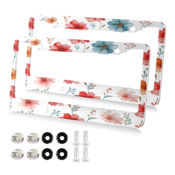 Aluminum License Plate Frame 2 Pack Car Exterior Accessory Car Tag Holder for Front Rear Plates Cars Decor Pastel Watercolor Floral Pattern