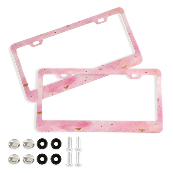 Aluminum License Plate Frame 2 Pack Car Exterior Accessory Car Tag Holder for Front Rear Plates Cars Decor Pink Background with Hearts