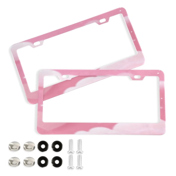 Aluminum License Plate Frame 2 Pack Car Exterior Accessory Car Tag Holder for Front Rear Plates Cars Decor Pink Dreamy Heart