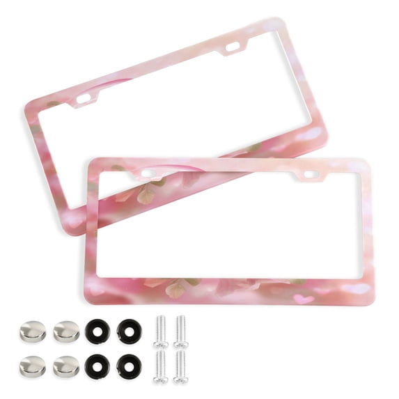 Aluminum License Plate Frame 2 Pack Car Exterior Accessory Car Tag Holder for Front Rear Plates Cars Decor Pink Roses and Ribbons