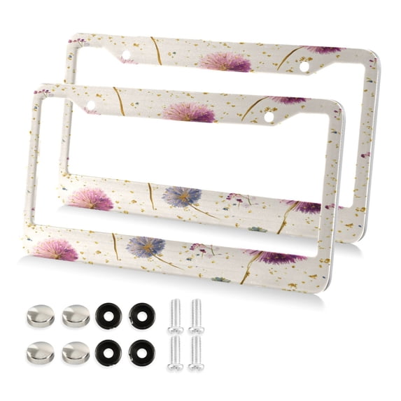 Aluminum License Plate Frame 2 Pack Car Exterior Accessory Car Tag Holder for Front Rear Plates Cars Decor Pink and Purple Dandelions