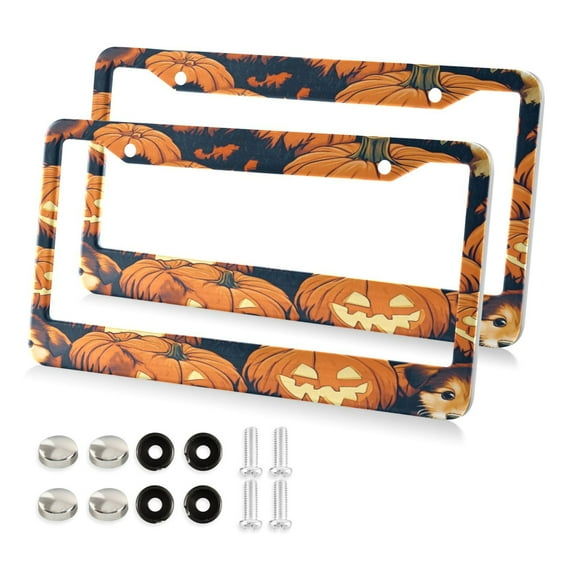 Aluminum License Plate Frame 2 Pack Car Exterior Accessory Car Tag Holder for Front Rear Plates Cars Decor Pumpkins