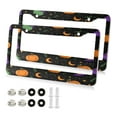 thumbnail image 1 of Aluminum License Plate Frame 2 Pack Car Exterior Accessory Car Tag Holder for Front Rear Plates Cars Decor Purple and Orange Halloween Icons, 1 of 6