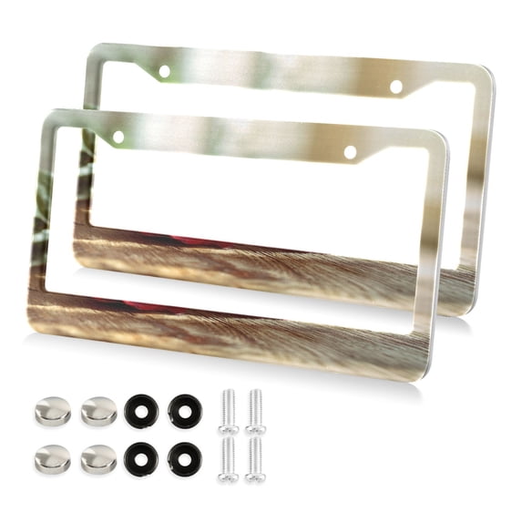 Aluminum License Plate Frame 2 Pack Car Exterior Accessory Car Tag Holder for Front Rear Plates Cars Decor Roses on Wooden Table