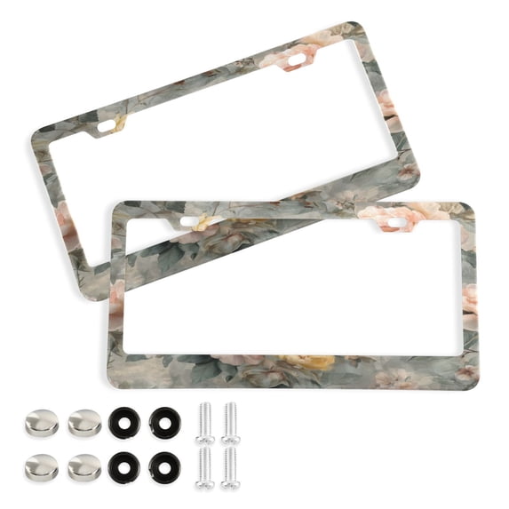 Aluminum License Plate Frame 2 Pack Car Exterior Accessory Car Tag Holder for Front Rear Plates Cars Decor Scattered Birds and Flowers