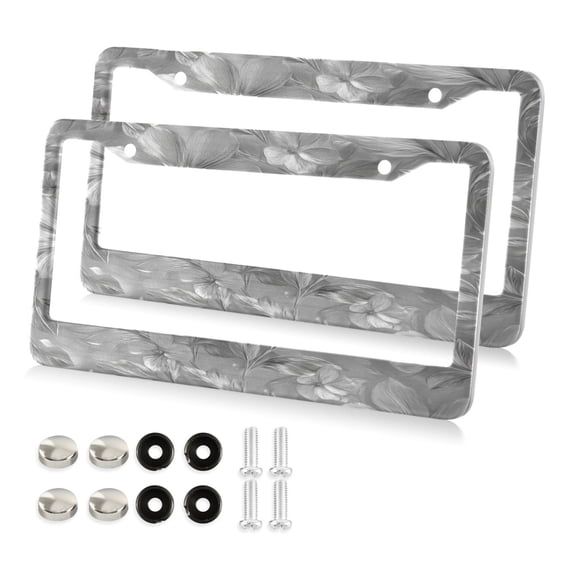 Aluminum License Plate Frame 2 Pack Car Exterior Accessory Car Tag Holder for Front Rear Plates Cars Decor Silver Metal Flower Pattern