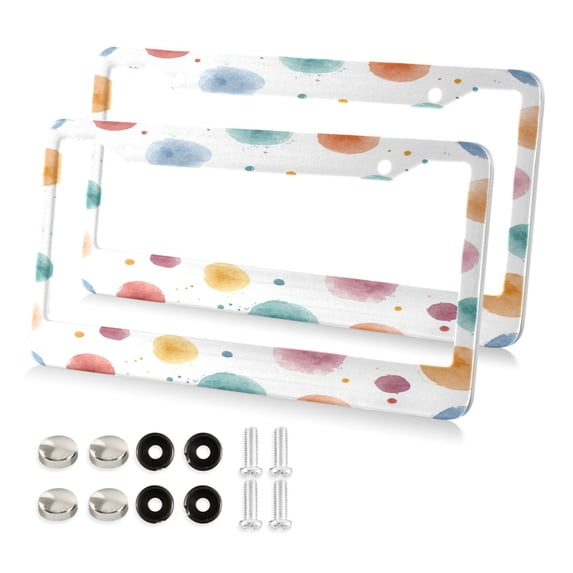 Aluminum License Plate Frame 2 Pack Car Exterior Accessory Car Tag Holder for Front Rear Plates Cars Decor Small Watercolor Splashes and Dots