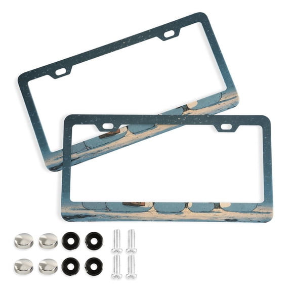 Aluminum License Plate Frame 2 Pack Car Exterior Accessory Car Tag Holder for Front Rear Plates Cars Decor Snowman with A Christmas Hat
