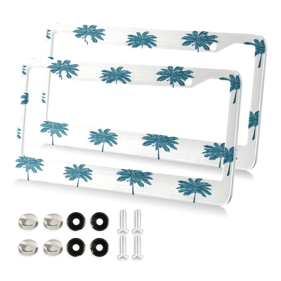 Aluminum License Plate Frame 2 Pack Car Exterior Accessory Car Tag Holder for Front Rear Plates Cars Decor Teal Palm Tree Pattern