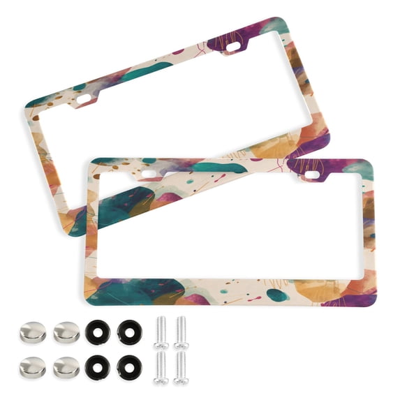 Aluminum License Plate Frame 2 Pack Car Exterior Accessory Car Tag Holder for Front Rear Plates Cars Decor Teal and Orange Abstract Shapes