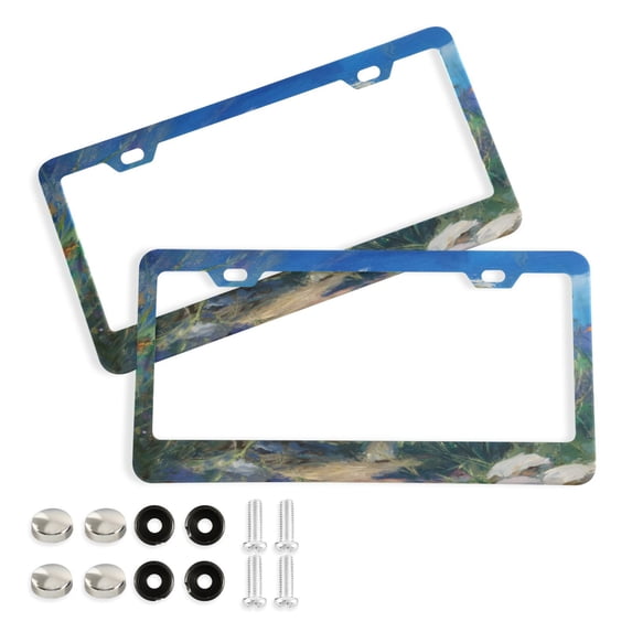 Aluminum License Plate Frame 2 Pack Car Exterior Accessory Car Tag Holder for Front Rear Plates Cars Decor The Dog Is Running