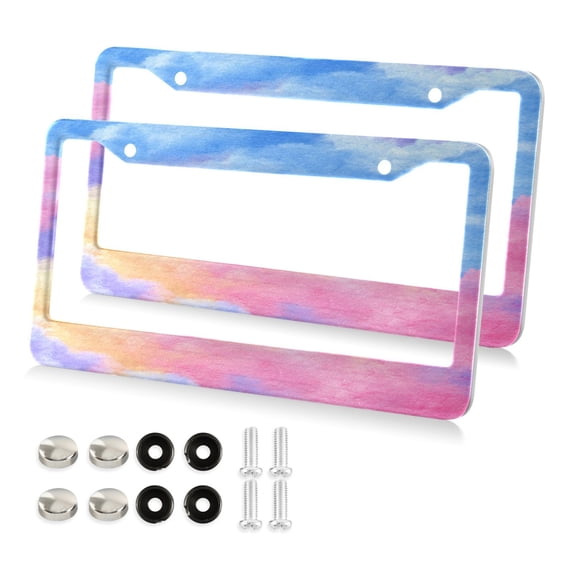 Aluminum License Plate Frame 2 Pack Car Exterior Accessory Car Tag Holder for Front Rear Plates Cars Decor Tie-dye Clouds Pattern