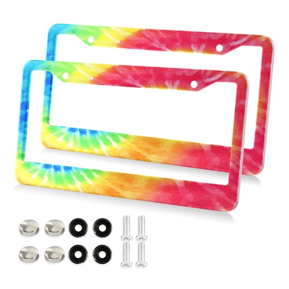 Aluminum License Plate Frame 2 Pack Car Exterior Accessory Car Tag Holder for Front Rear Plates Cars Decor Tie-dyed Colorful Spiral Pattern