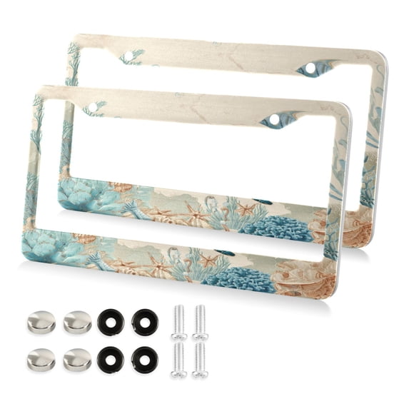 Aluminum License Plate Frame 2 Pack Car Exterior Accessory Car Tag Holder for Front Rear Plates Cars Decor Underwater Scene Featuring
