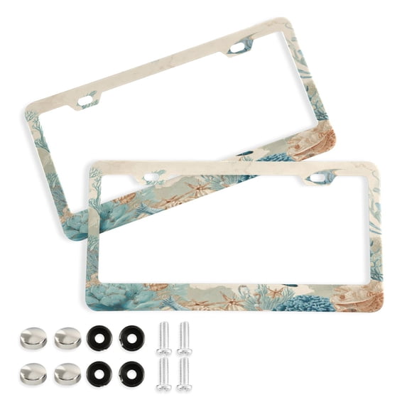 Aluminum License Plate Frame 2 Pack Car Exterior Accessory Car Tag Holder for Front Rear Plates Cars Decor Underwater Scene Featuring