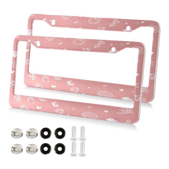 Aluminum License Plate Frame 2 Pack Car Exterior Accessory Car Tag Holder for Front Rear Plates Cars Decor Valentine's Day Symbol Pattern