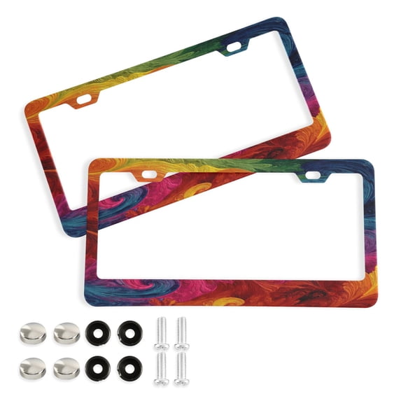 Aluminum License Plate Frame 2 Pack Car Exterior Accessory Car Tag Holder for Front Rear Plates Cars Decor Vibrant Colorful Tie-dye Pattern
