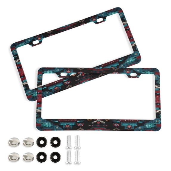 Aluminum License Plate Frame 2 Pack Car Exterior Accessory Car Tag Holder for Front Rear Plates Cars Decor Vibrant Colors Pattern