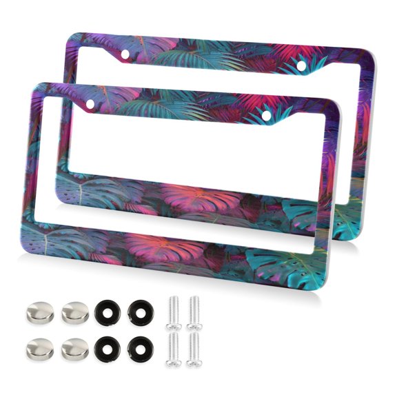 Aluminum License Plate Frame 2 Pack Car Exterior Accessory Car Tag Holder for Front Rear Plates Cars Decor Vibrant and Shimmering Jungle