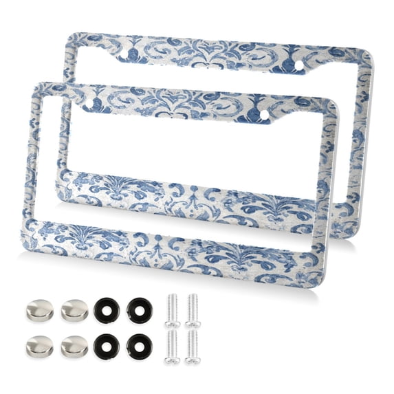 Aluminum License Plate Frame 2 Pack Car Exterior Accessory Car Tag Holder for Front Rear Plates Cars Decor Vintage Watercolor Floral Pattern