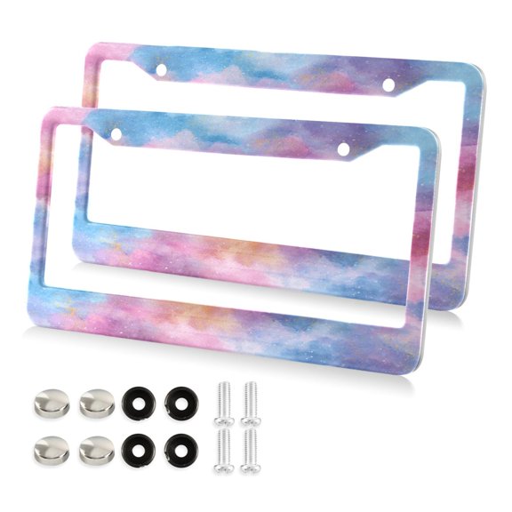 Aluminum License Plate Frame 2 Pack Car Exterior Accessory Car Tag Holder for Front Rear Plates Cars Decor Watercolor Powder Blue Pattern