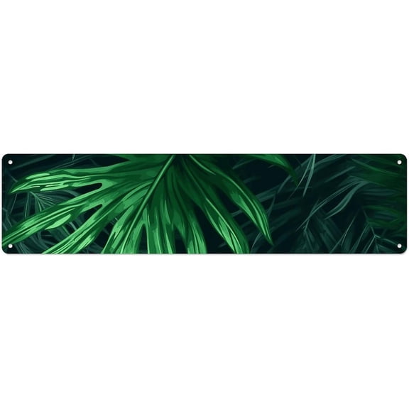 Aluminum Long Decorative Signboard 16 x 4 Inch Green Tropical Jungle Plant Wall Art Plaque for Home Office Bar Garage Indoor Outdoor