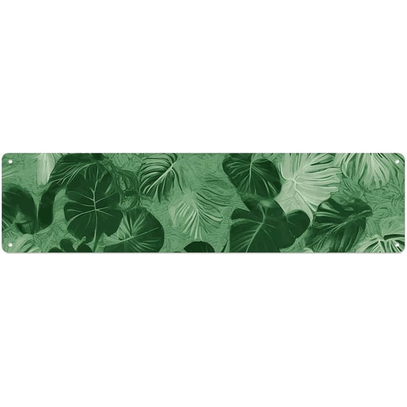 Aluminum Long Decorative Signboard 16 x 4 Inch Green Tropical Leaves Wall Art Plaque for Home Office Bar Garage Indoor Outdoor