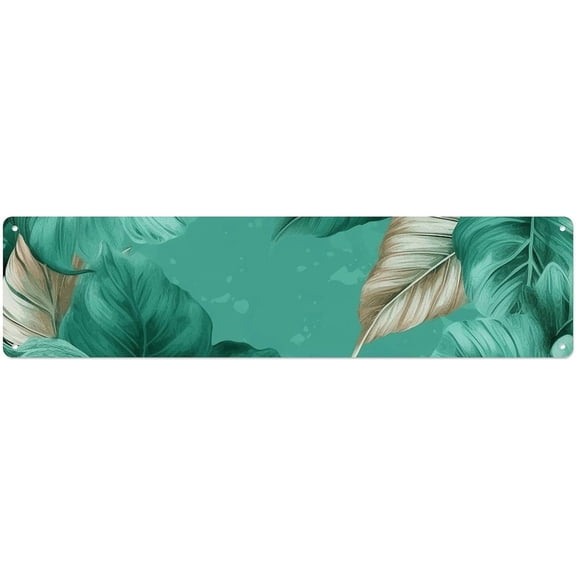 Aluminum Long Decorative Signboard 16 x 4 Inch Turquoise Green Leaves Printed Wall Art Plaque for Home Office Bar Garage Indoor Outdoor