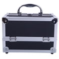 thumbnail image 1 of Aluminum Makeup Train Jewelry Storage Box Cosmetic Button Lock Case Organizer ( Black), 1 of 9