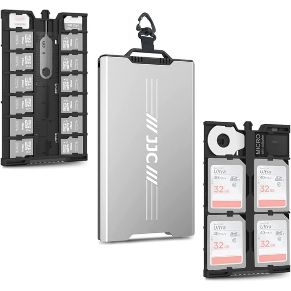 Aluminum Memory Card Case Slim for 4 SD,12 Micro SD TF MSD,2 Nano SIM/NM Cards,Anti-Shock Anti Scratch,Comes with Carabiner,Flathead Tool,Micro SIM Adapter,Card Remove Tool and Mini Ruler (Gray)