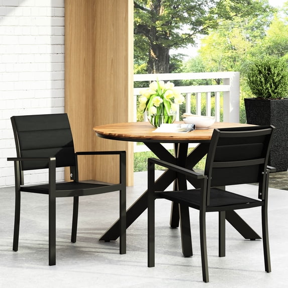 Aluminum Mesh Seat Dining Chair - Black, Weather , Modern Outdoor, 22"depth X 23"width 32.64"height Black Frame, Seat, Modern, 23"w 22"d 32.64"h