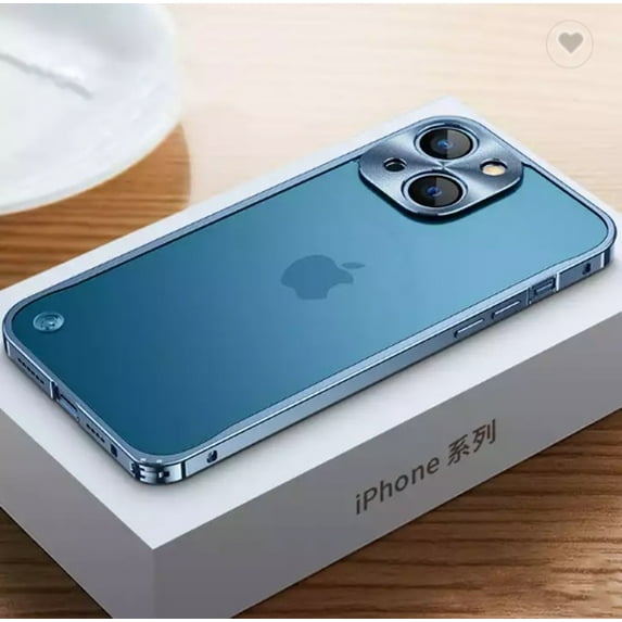 Aluminum Metal Bumper Frame iPhone 13 Case (Blue) Matte Clear Camera Lens Shockproof and Scratch Resistant Protection Cover