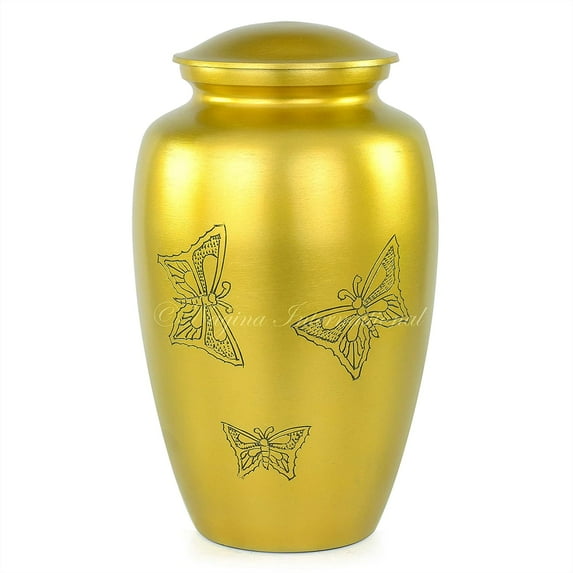Aluminum Metal Cremation Urns for Ashes & Mortal Remains | Handmade Beautiful Urns for Humans and Pets (Penciled Butterfly)