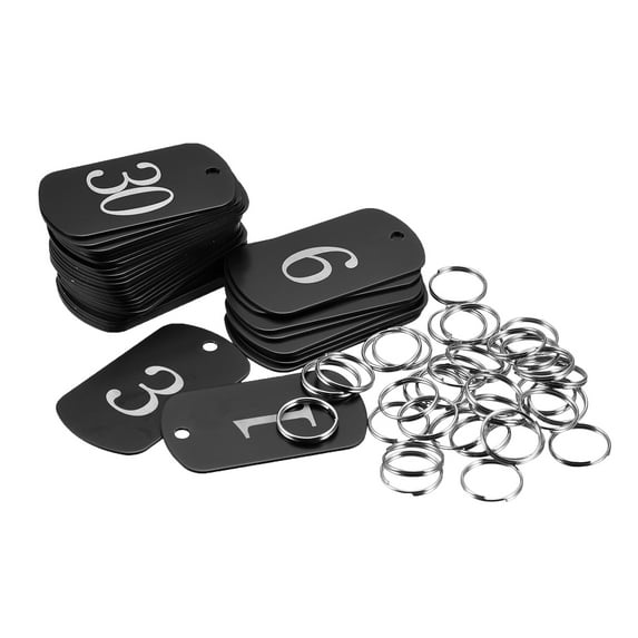 Aluminum Metal Key Tag, 1-35 Number Tag, ID Tag with Ring 2x1.2inch Black Rectangle Blank for Decoration, 35pcs