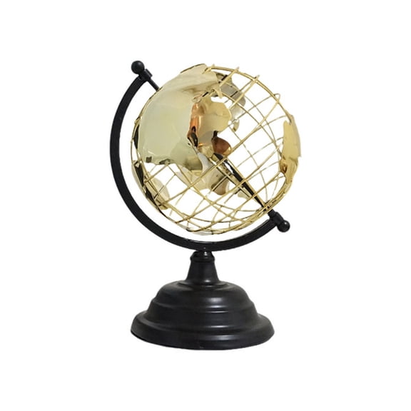 Aluminum Metal Open Frameds World Globe with Wire Exterior and Gold Base