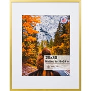 Aluminum Metal Picture Frame 20x30 with Mat 16x24 - Gallery Wall Photo Frame, Gold