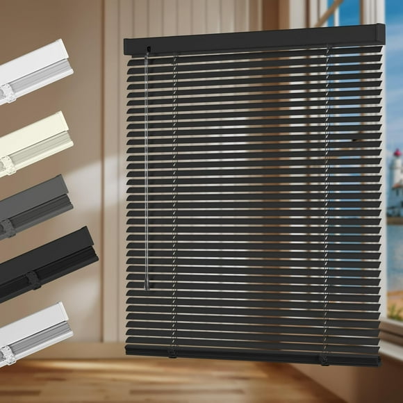 Aluminum Mini Blinds 1 Inch Metal Slat Darkening Venetian Blind New Horizontal Window Blinds Anti-UV Waterproof Venetian Blind for Office Home Windows, Black, 61" W x 56" H