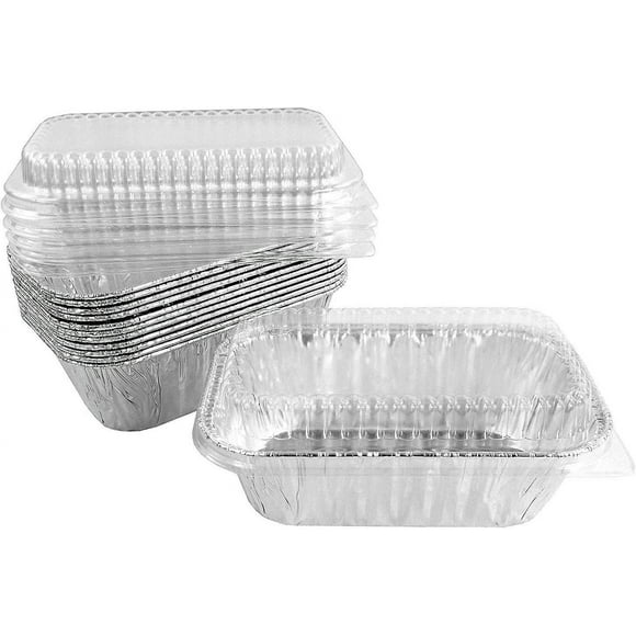 Aluminum Mini-Loaf/Bread Baking Pan w/Clear Low Dome Lid - 25 Set (1 lb. - 15 oz. Capacity) - Oven & Freezer Safe - Disposable - Ideal for Baking, Casseroles, Meat Loafs - Made in