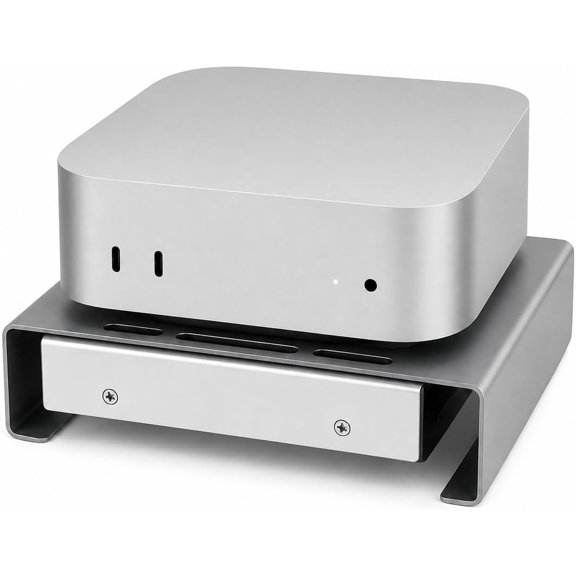 Aluminum Mini PC Cooler Stand with 120mm Fan, Desktop Cooling Base for Mac mini, Router, Modem, Network Switch & TV Box - Heavy Duty Thermal Stand, USB Powered, Silver