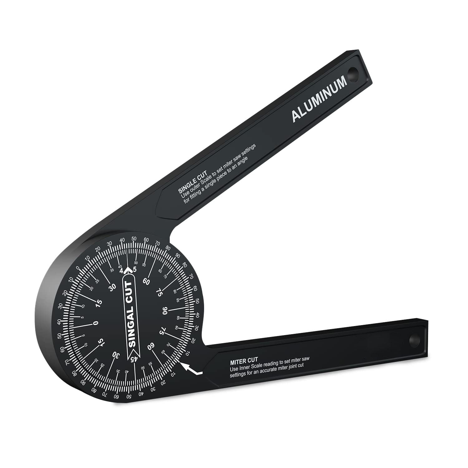 Aluminum Miter Saw Protractor, 7.3 Inch Angle Finder Featuring Precision Laser Engraved Scales Woodworking Lightning Measure Tool with 360 Degree Rotation Function for Carpenters
