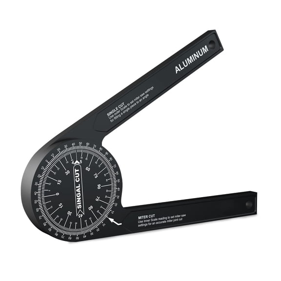 Aluminum Miter Saw Protractor, 7.3 Inch Angle Finder Featuring Precision Laser Engraved Scales Woodworking Lightning Measure Tool with 360 Degree Rotation Function for Carpenters